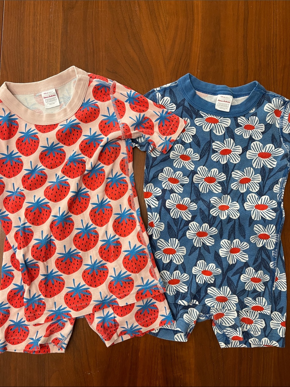 Hanna Andersson Strawberry Pink & Daisy Blue Kids Short Sleeve Pajama Sets 6-7